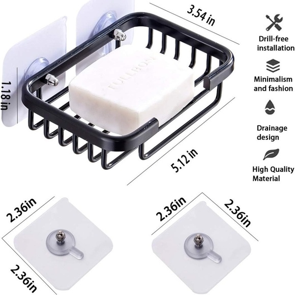 Bathroom Soap Aluminium Adhesive Shower Dish Sponge Holder Black - Picture 4 of 7